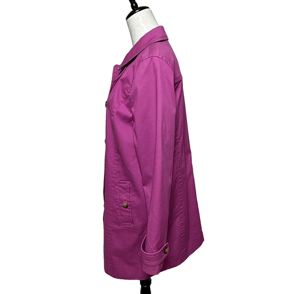 Talbots Trench Coat Womens Large Fushia Pink Button Front All Weather Stretch - Picture 6 of 10